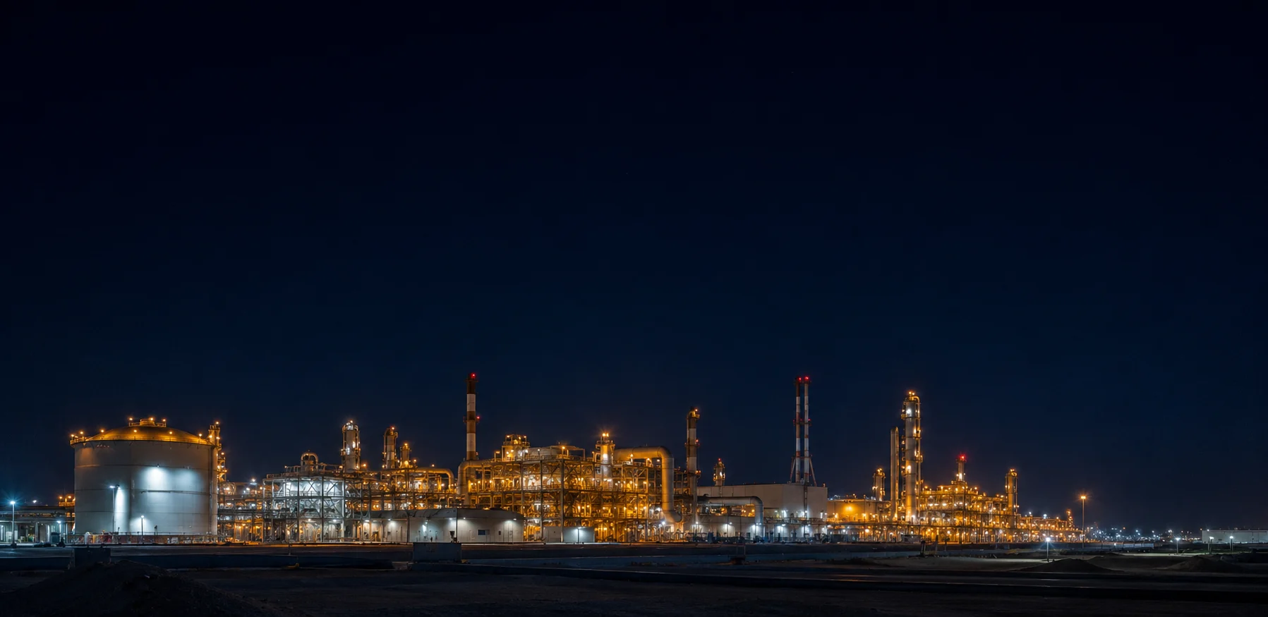 Process plant lit at night