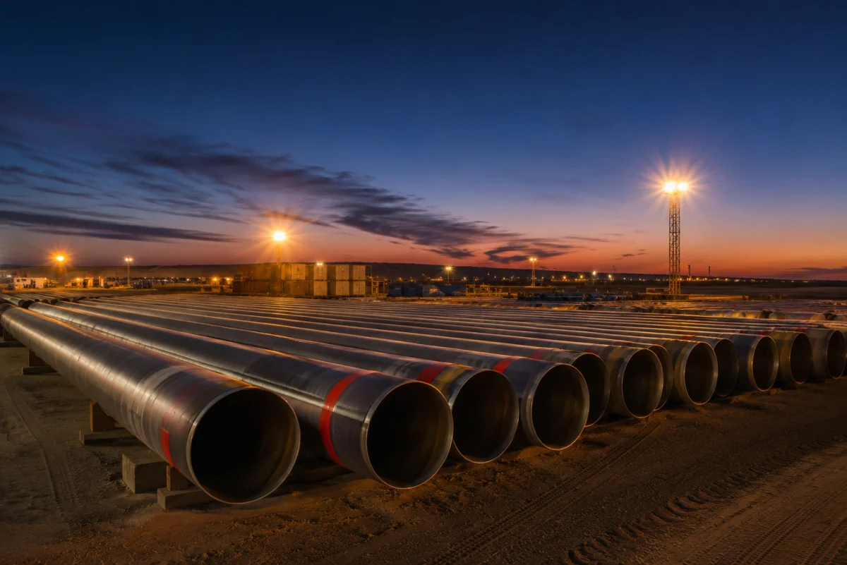 Pipeline sections at a construction yard